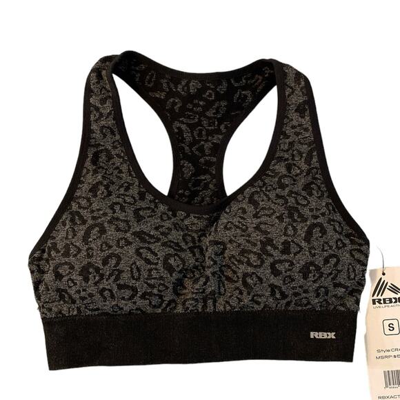 NWT RBX Racer Back Sports Bra black and Gray Animal Print Size Small - Picture 1 of 4